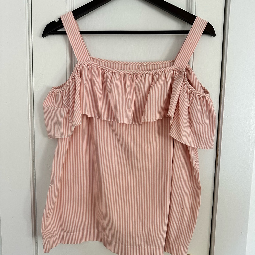 Pink Striped Ruffle Off-Shoulder Top - Picture 2 of 3